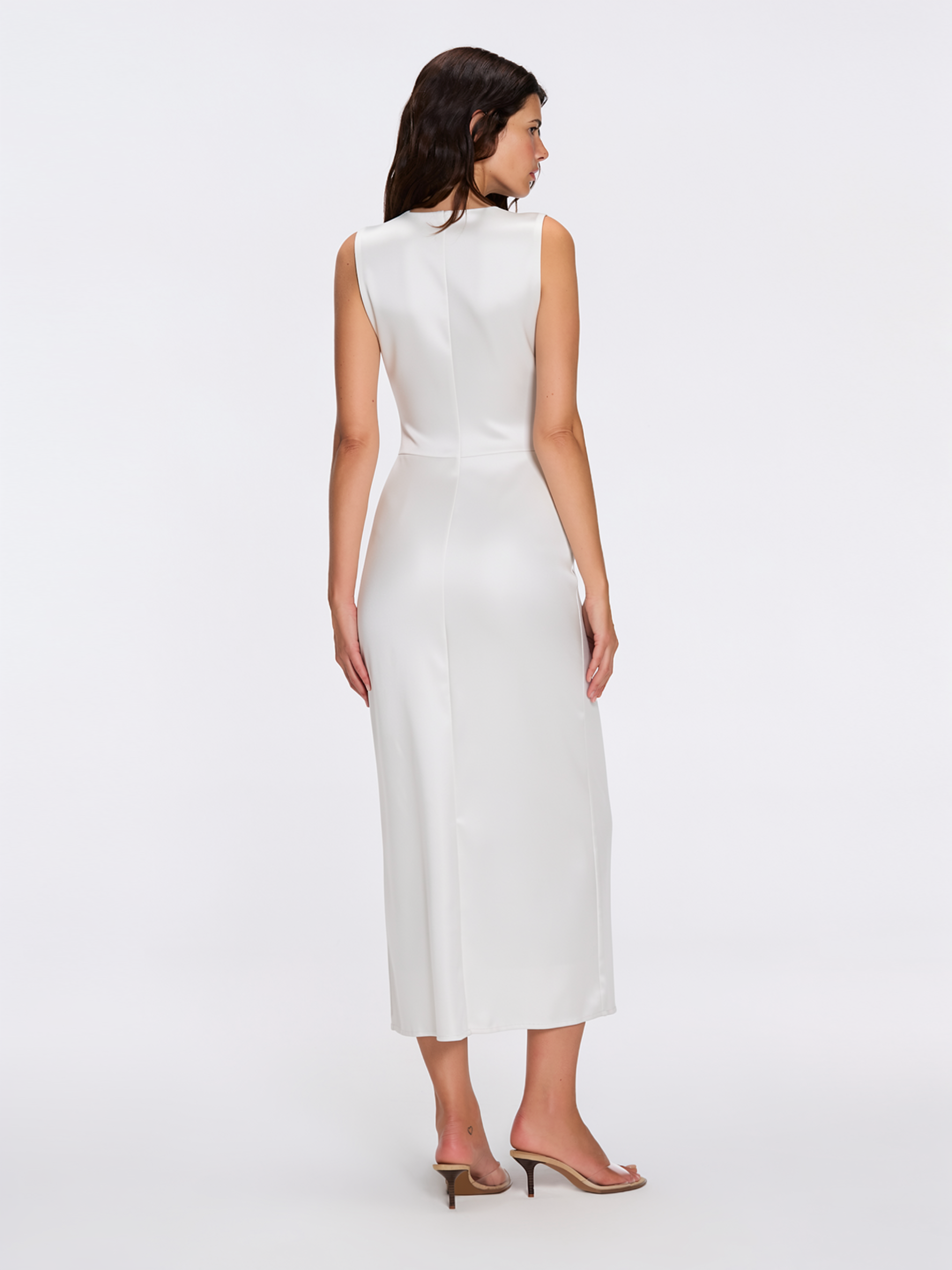 Apollo White Satin Sleeveless Maxi Dress with Side Slit | Moeva | Dress | Each week unveils new pieces—luxury swimwear, fluid resort silhouettes, and elevated summer-to-evening essentials designed to carry you from coastal escapes to city nights.