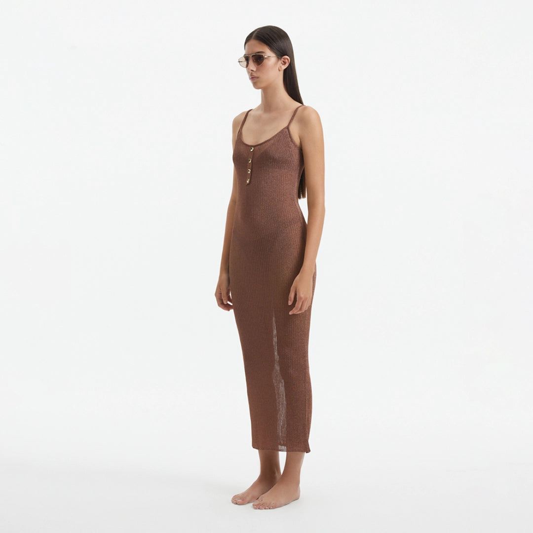 Lulusar Brown Metallic Knitted Maxi Dress | Moeva | Dress | Each week unveils new pieces—luxury swimwear, fluid resort silhouettes, and elevated summer-to-evening essentials designed to carry you from coastal escapes to city nights.