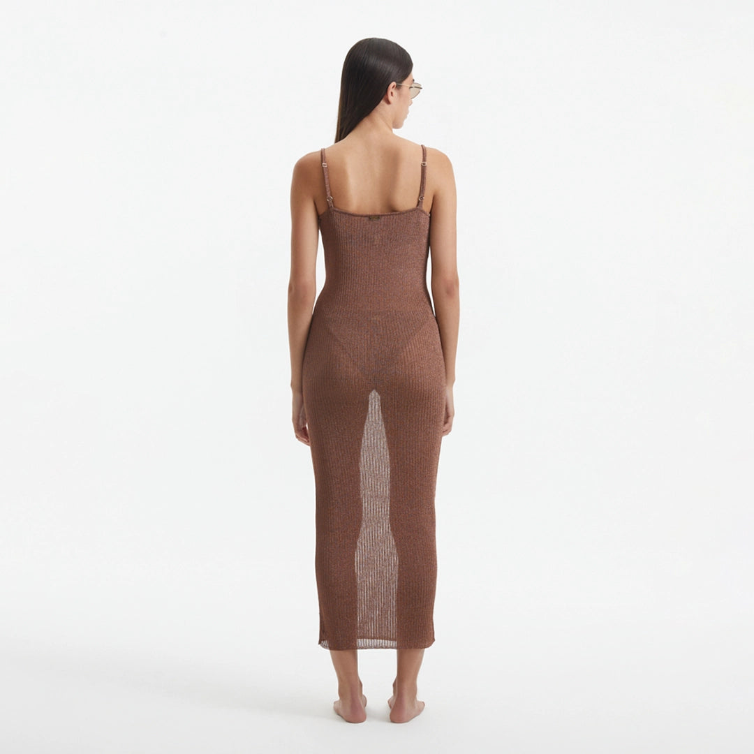 Lulusar Brown Metallic Knitted Maxi Dress | Moeva | Dress | Each week unveils new pieces—luxury swimwear, fluid resort silhouettes, and elevated summer-to-evening essentials designed to carry you from coastal escapes to city nights.