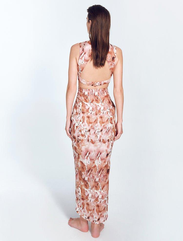 Adelice Floral Abstract V-Neck Maxi Dress with Front Slit | Moeva | Dress | Each week unveils new pieces—luxury swimwear, fluid resort silhouettes, and elevated summer-to-evening essentials designed to carry you from coastal escapes to city nights.