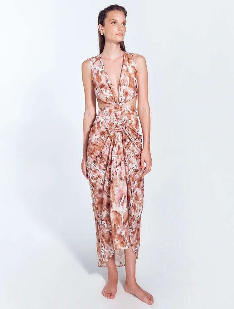 Adelice Floral Abstract V-Neck Maxi Dress with Front Slit | Moeva | Dress | Each week unveils new pieces—luxury swimwear, fluid resort silhouettes, and elevated summer-to-evening essentials designed to carry you from coastal escapes to city nights.