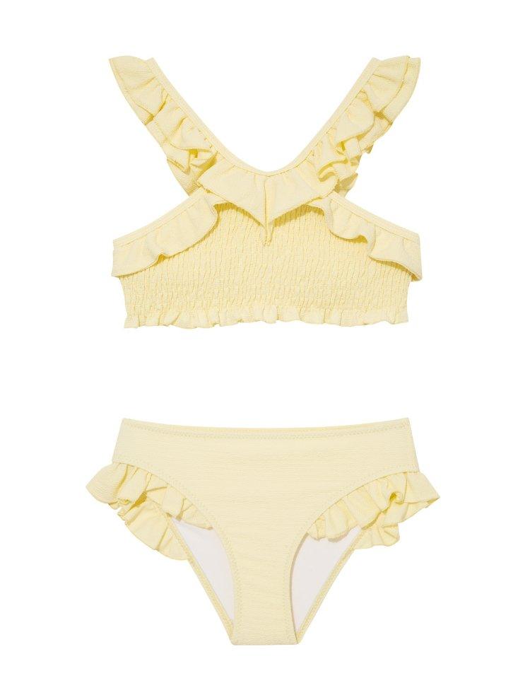 Effy Yellow Ruffle Strap and Trim Kids Bikini Set | Moeva | Bikini Set | Each week unveils new pieces—luxury swimwear, fluid resort silhouettes, and elevated summer-to-evening essentials designed to carry you from coastal escapes to city nights.
