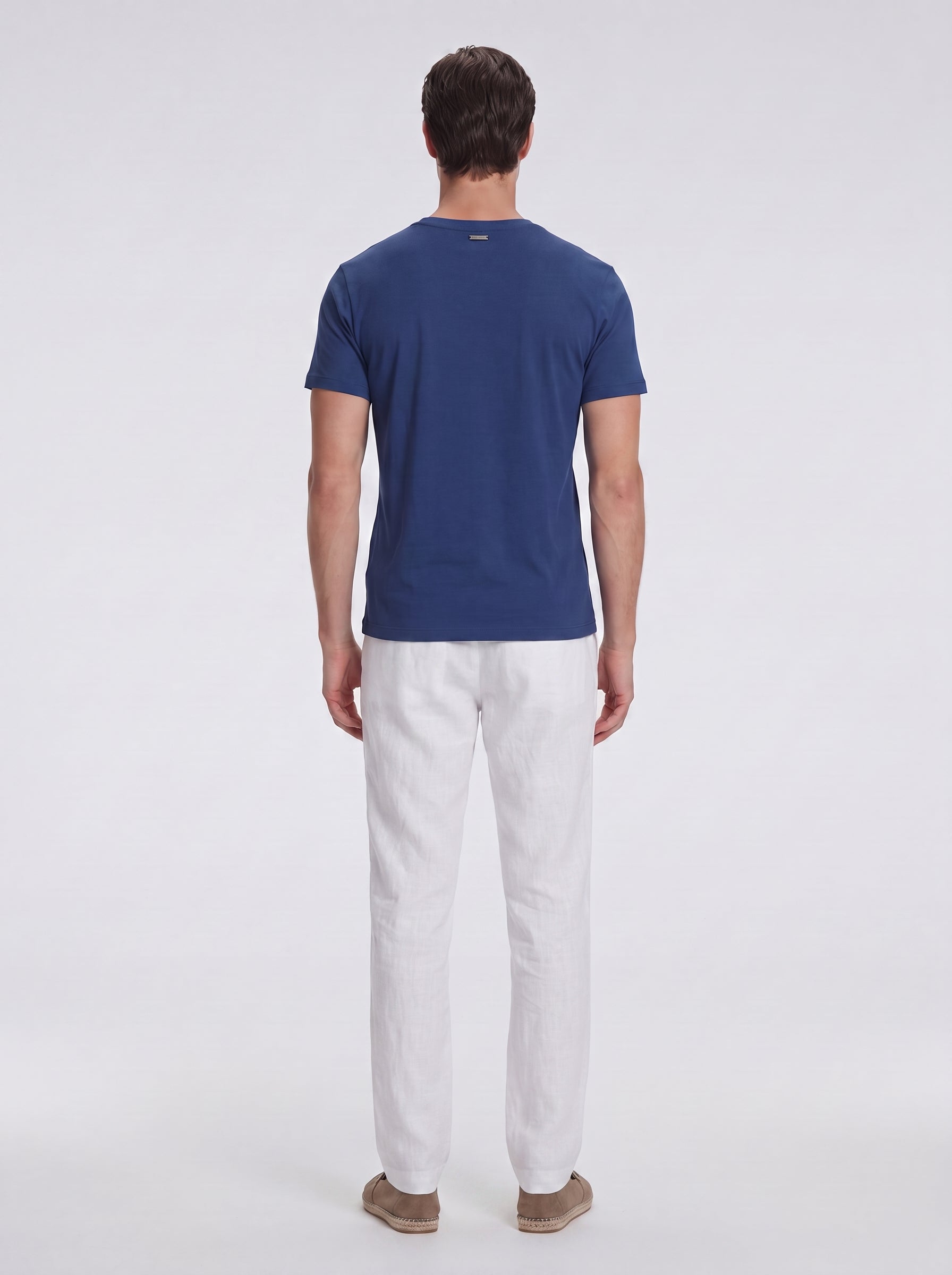 Atlas Dark Blue Cotton Round Neck T-Shirt | Moeva | T-Shirt | Each week unveils new pieces—luxury swimwear, fluid resort silhouettes, and elevated summer-to-evening essentials designed to carry you from coastal escapes to city nights.