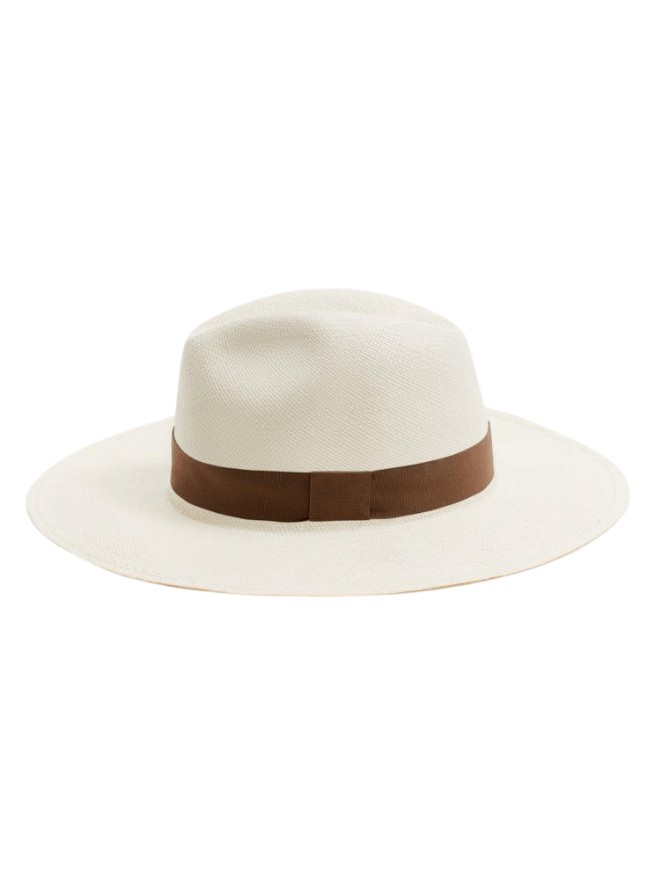 Billy Natural Straw Hat with Grosgrain Brown / Nude Band | Moeva | Hat | Each week unveils new pieces—luxury swimwear, fluid resort silhouettes, and elevated summer-to-evening essentials designed to carry you from coastal escapes to city nights.