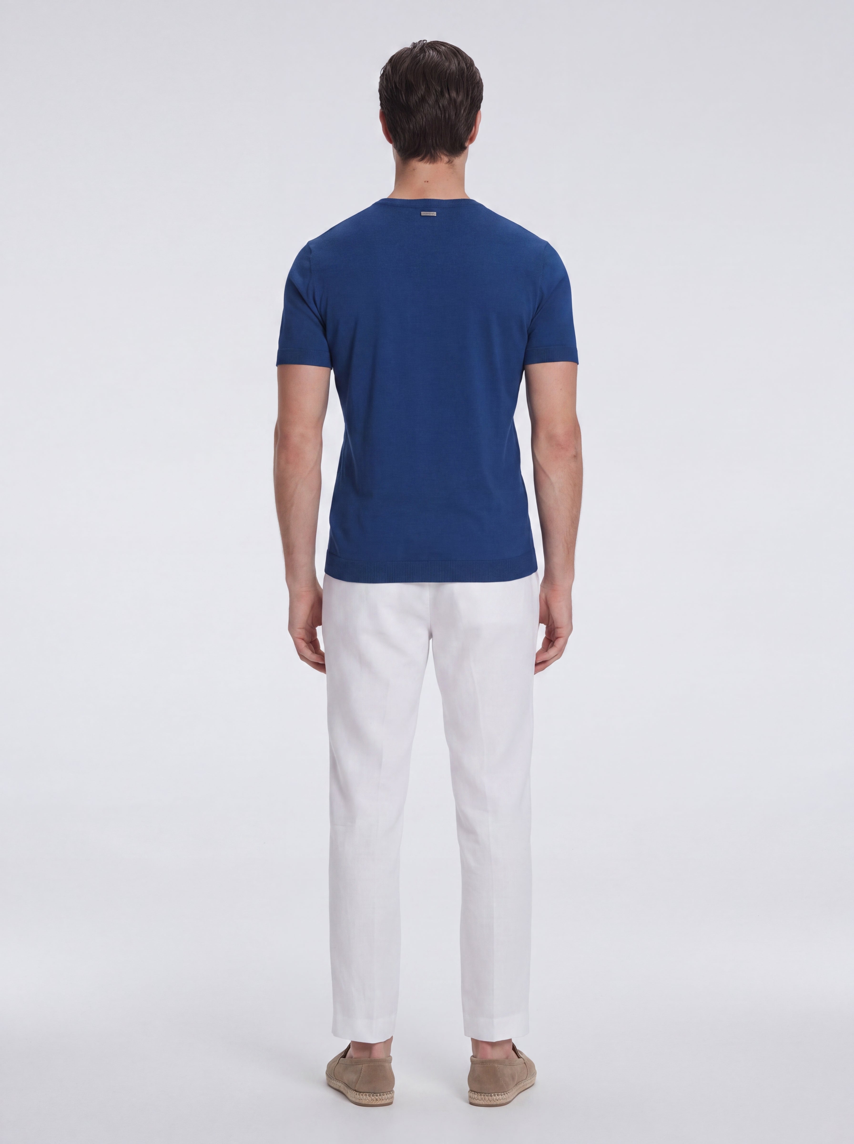 Baron Dark Blue Round-Neck Cotton T-Shirt | Moeva | T-Shirt | Each week unveils new pieces—luxury swimwear, fluid resort silhouettes, and elevated summer-to-evening essentials designed to carry you from coastal escapes to city nights.