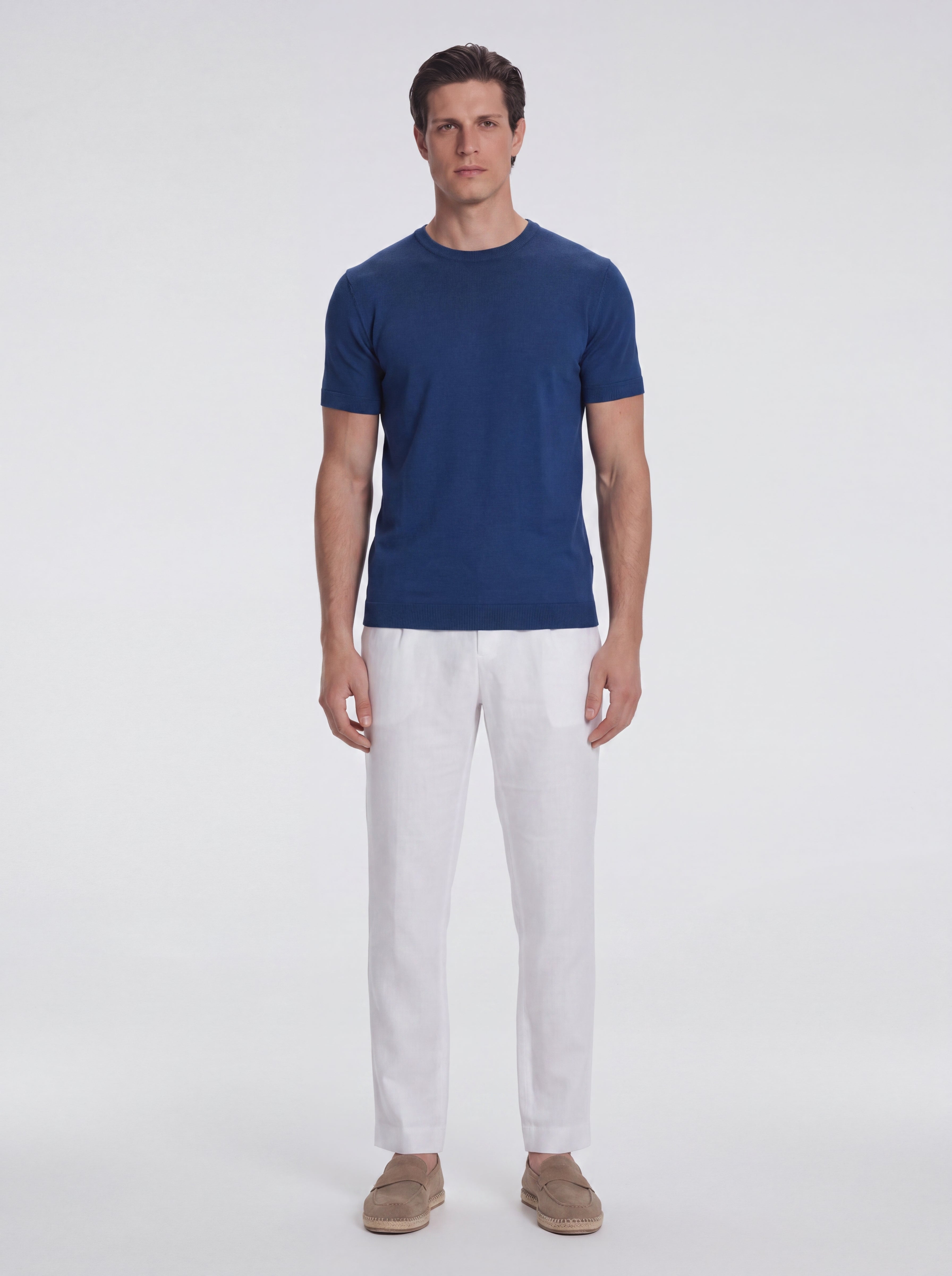 Baron Dark Blue Round-Neck Cotton T-Shirt | Moeva | T-Shirt | Each week unveils new pieces—luxury swimwear, fluid resort silhouettes, and elevated summer-to-evening essentials designed to carry you from coastal escapes to city nights.