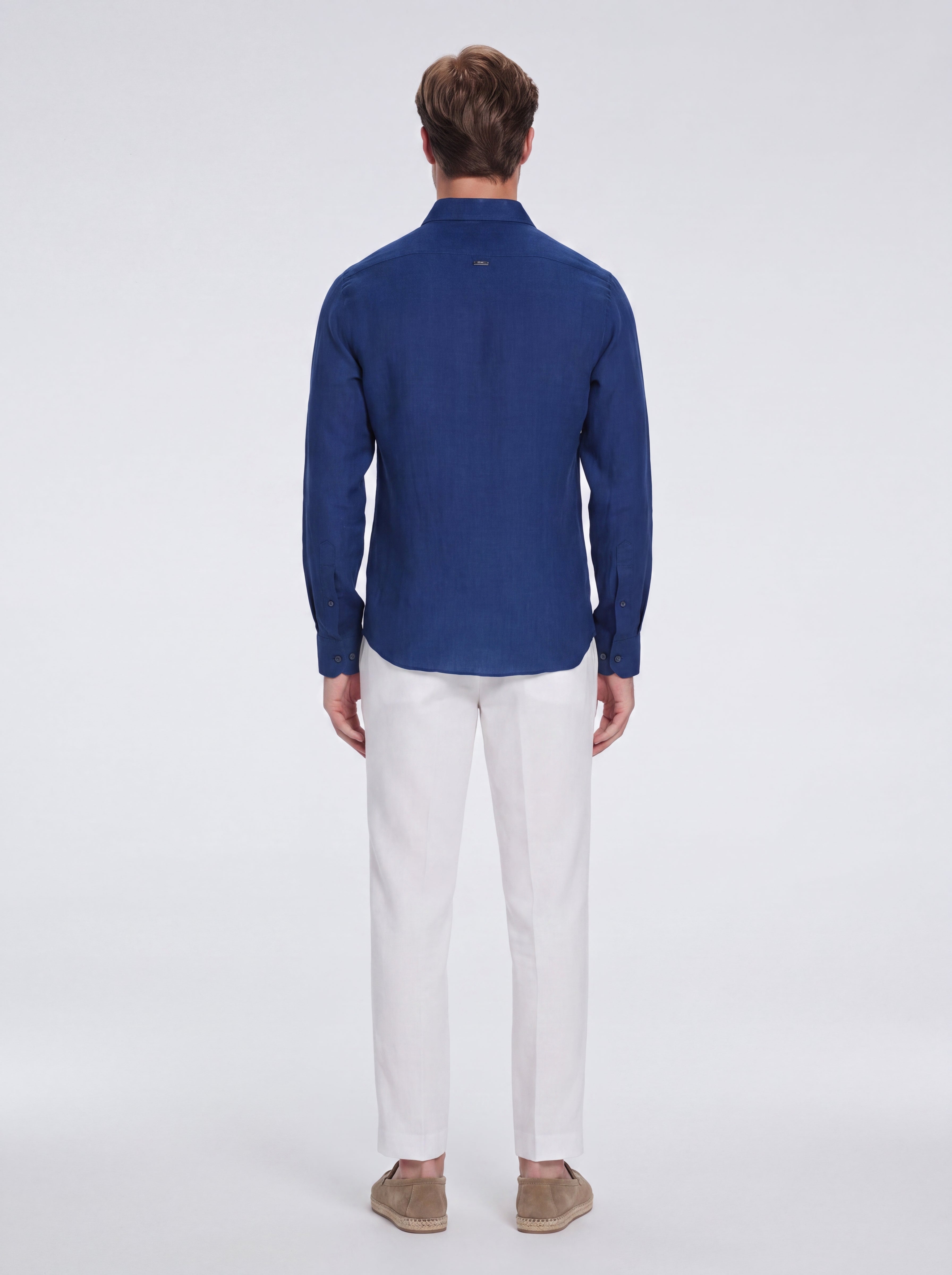 Harry Dark Blue Linen Shirt with Spread Collar | Moeva | Shirt | Each week unveils new pieces—luxury swimwear, fluid resort silhouettes, and elevated summer-to-evening essentials designed to carry you from coastal escapes to city nights.