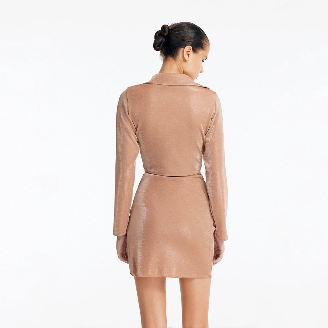 Indigo Bronze Asymmetric Ring-Drape Mini Skirt | Moeva | Skirt | Each week unveils new pieces—luxury swimwear, fluid resort silhouettes, and elevated summer-to-evening essentials designed to carry you from coastal escapes to city nights.