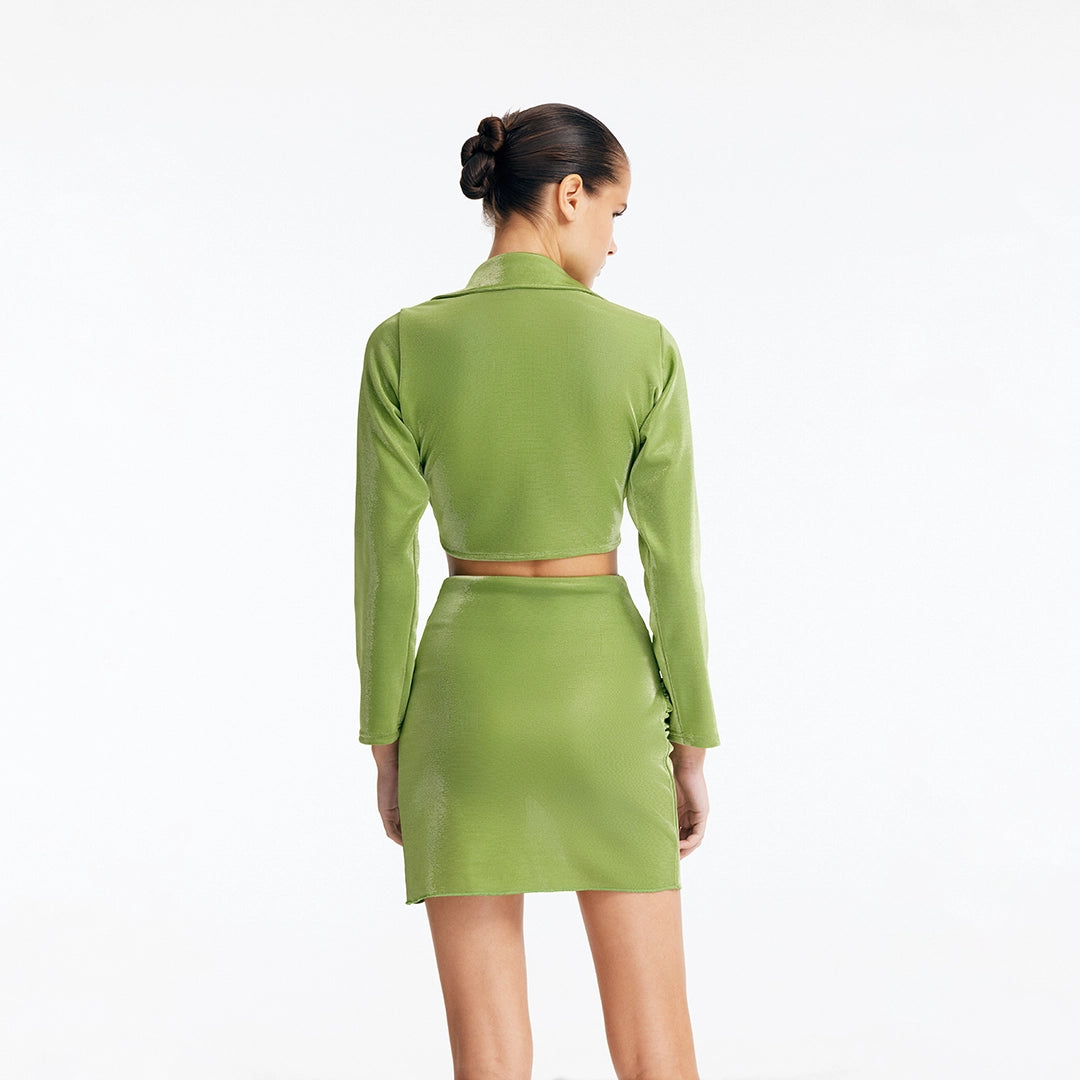 Indigo Green Asymmetric Ring-Drape Mini Skirt | Moeva | Skirt | Each week unveils new pieces—luxury swimwear, fluid resort silhouettes, and elevated summer-to-evening essentials designed to carry you from coastal escapes to city nights.