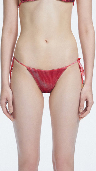 Hermione Red Side Tie 3D Bikini Bottom | Moeva | Bikini Bottom | Each week unveils new pieces—luxury swimwear, fluid resort silhouettes, and elevated summer-to-evening essentials designed to carry you from coastal escapes to city nights.