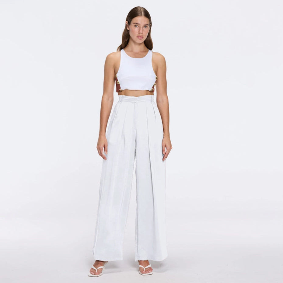 Manami White High Waist Wide Leg Pants | Moeva | Pants | Each week unveils new pieces—luxury swimwear, fluid resort silhouettes, and elevated summer-to-evening essentials designed to carry you from coastal escapes to city nights.