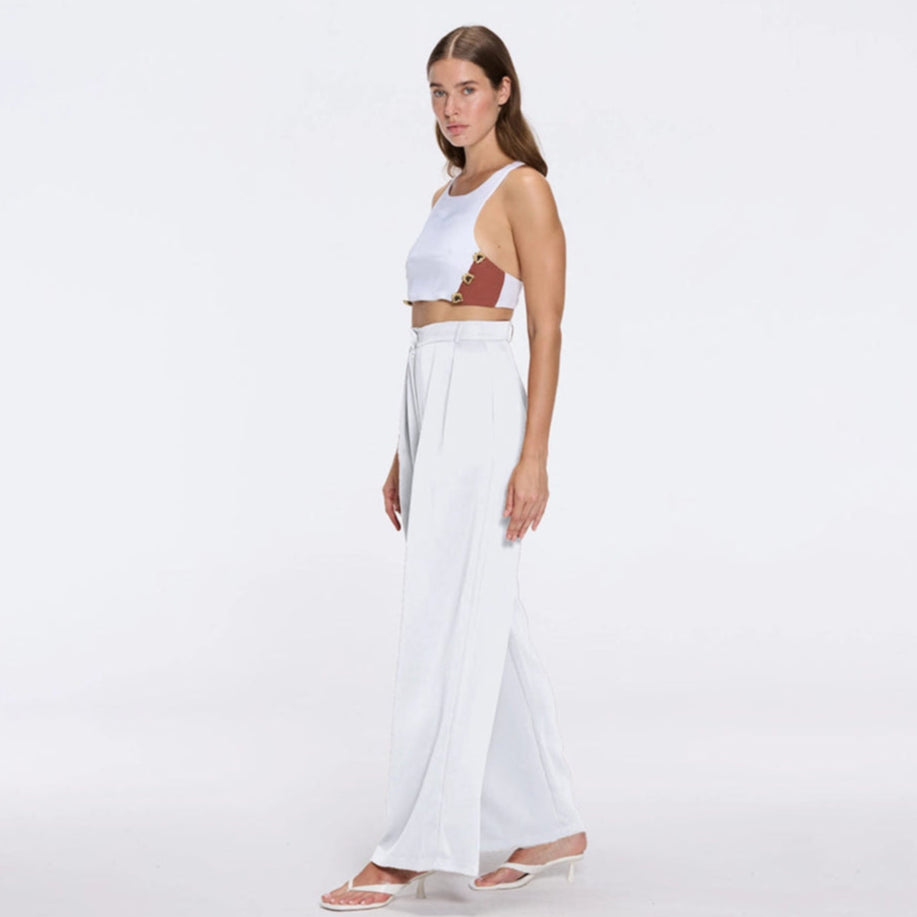 Manami White High Waist Wide Leg Pants | Moeva | Pants | Each week unveils new pieces—luxury swimwear, fluid resort silhouettes, and elevated summer-to-evening essentials designed to carry you from coastal escapes to city nights.