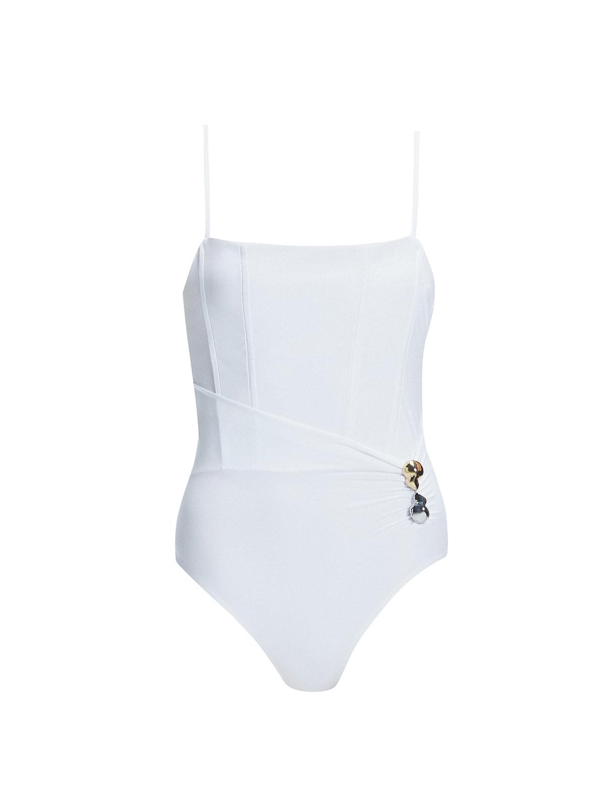 Marigold White Corset Square Neck Swimsuit | Moeva | Swimsuit | Each week unveils new pieces—luxury swimwear, fluid resort silhouettes, and elevated summer-to-evening essentials designed to carry you from coastal escapes to city nights.