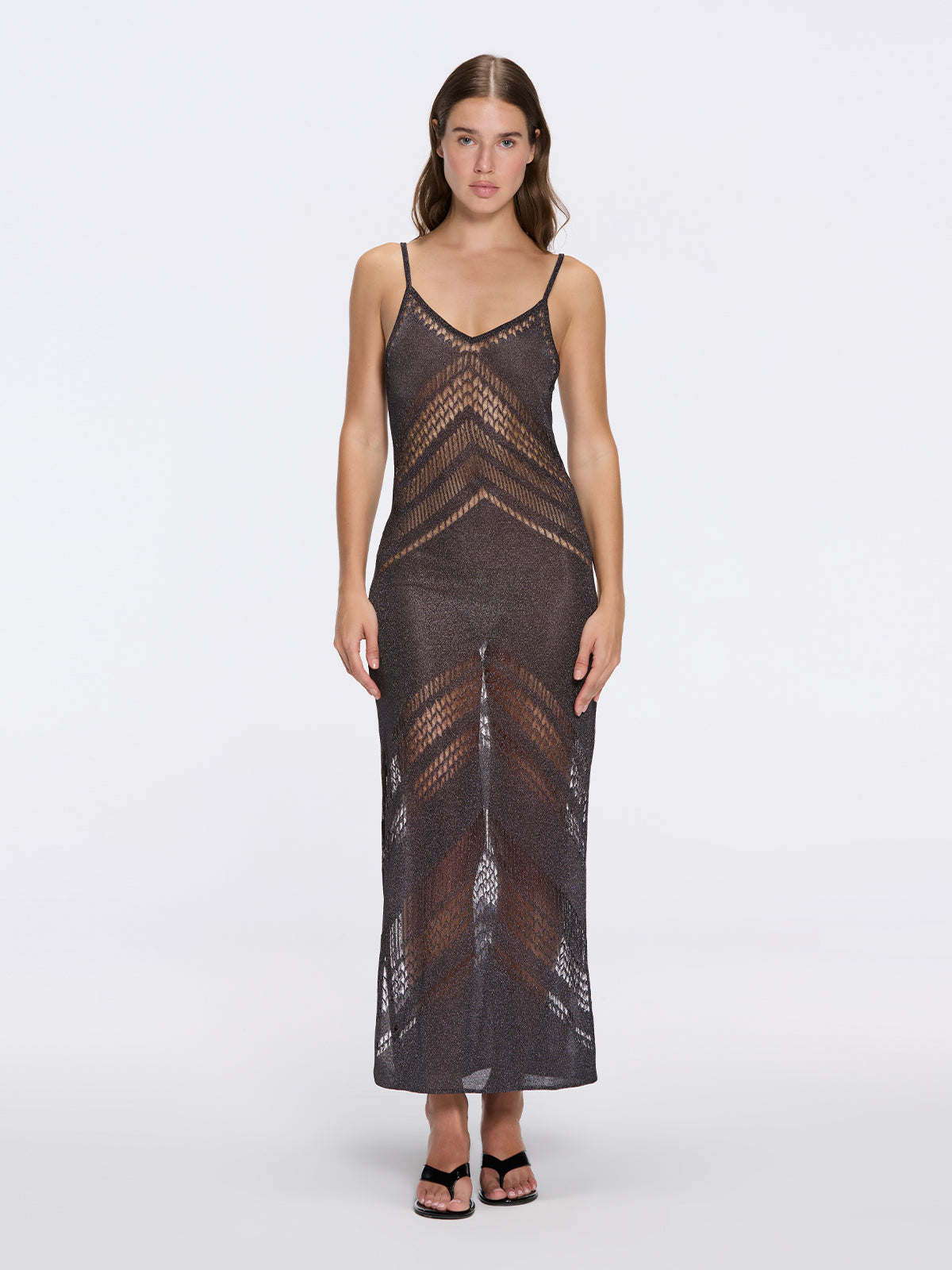 Beaulieu Black Metallic Knit Maxi Dress with V-Neckline and Side Slit | Moeva | Dress | Each week unveils new pieces—luxury swimwear, fluid resort silhouettes, and elevated summer-to-evening essentials designed to carry you from coastal escapes to city nights.