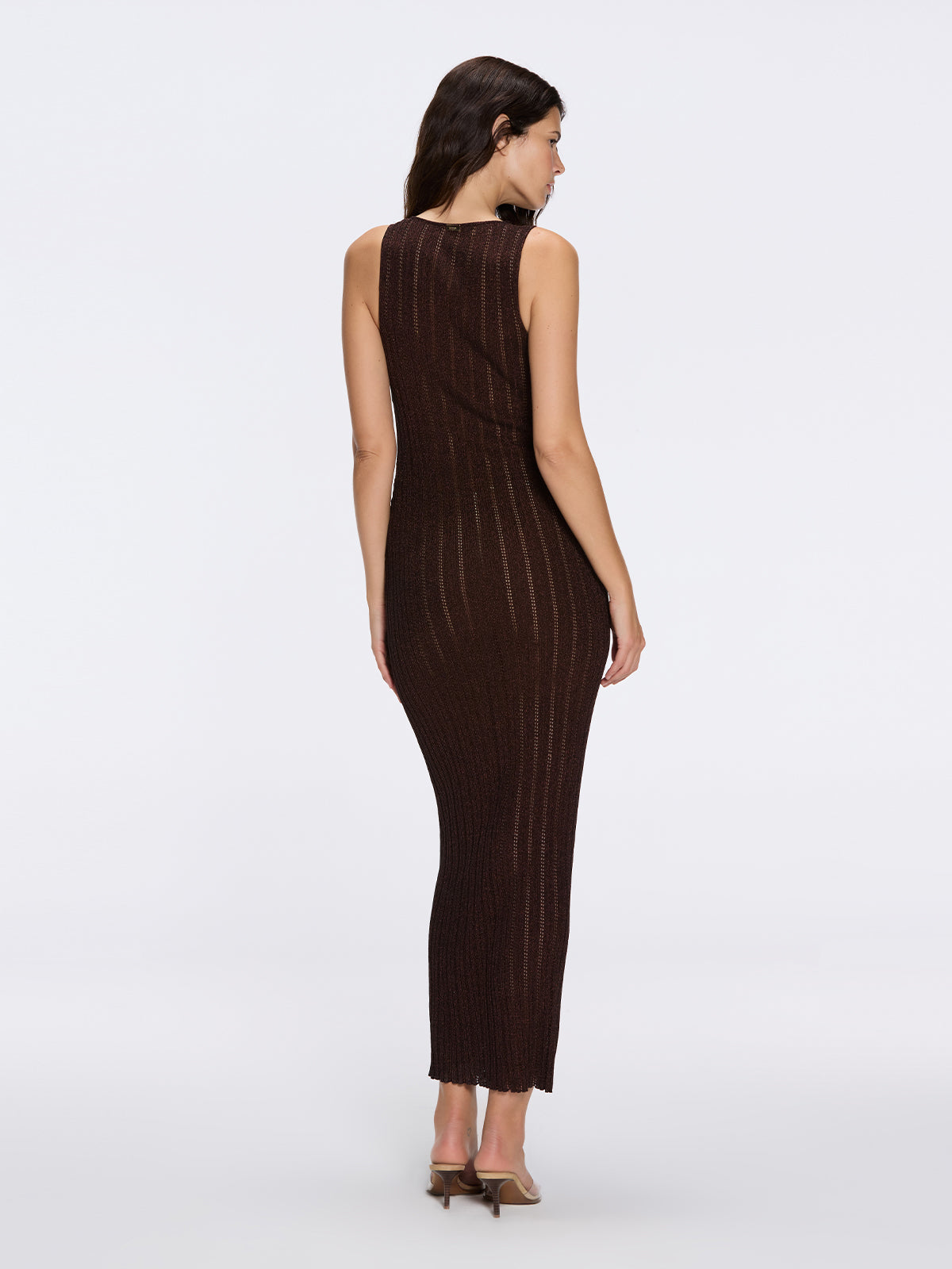 Antibes Brown Metallic Knit Deep V-Neck Maxi Dress with Gold Detail | Moeva | Dress | Each week unveils new pieces—luxury swimwear, fluid resort silhouettes, and elevated summer-to-evening essentials designed to carry you from coastal escapes to city nights.