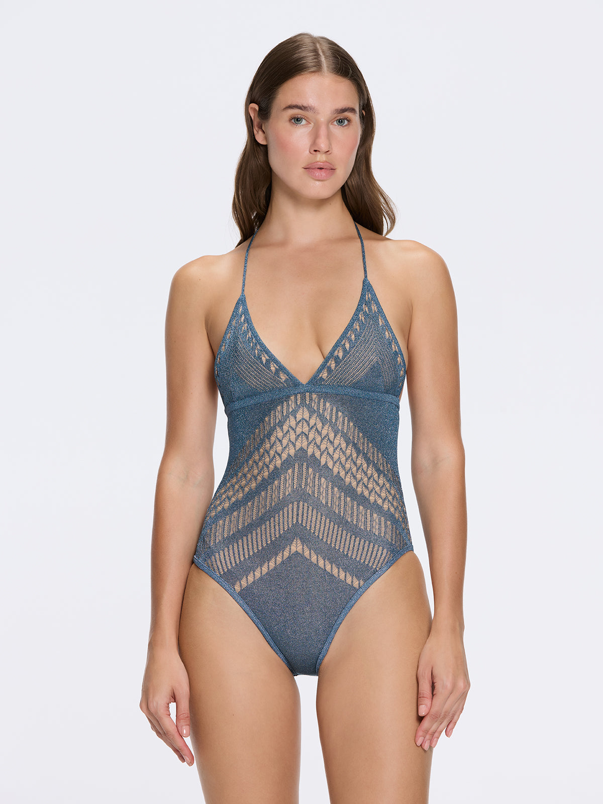 Cenit Nadir - Villone V Neck Blue Knitted One Piece Swimsuit | Moeva | Swimsuit | Each week unveils new pieces—luxury swimwear, fluid resort silhouettes, and elevated summer-to-evening essentials designed to carry you from coastal escapes to city nights.