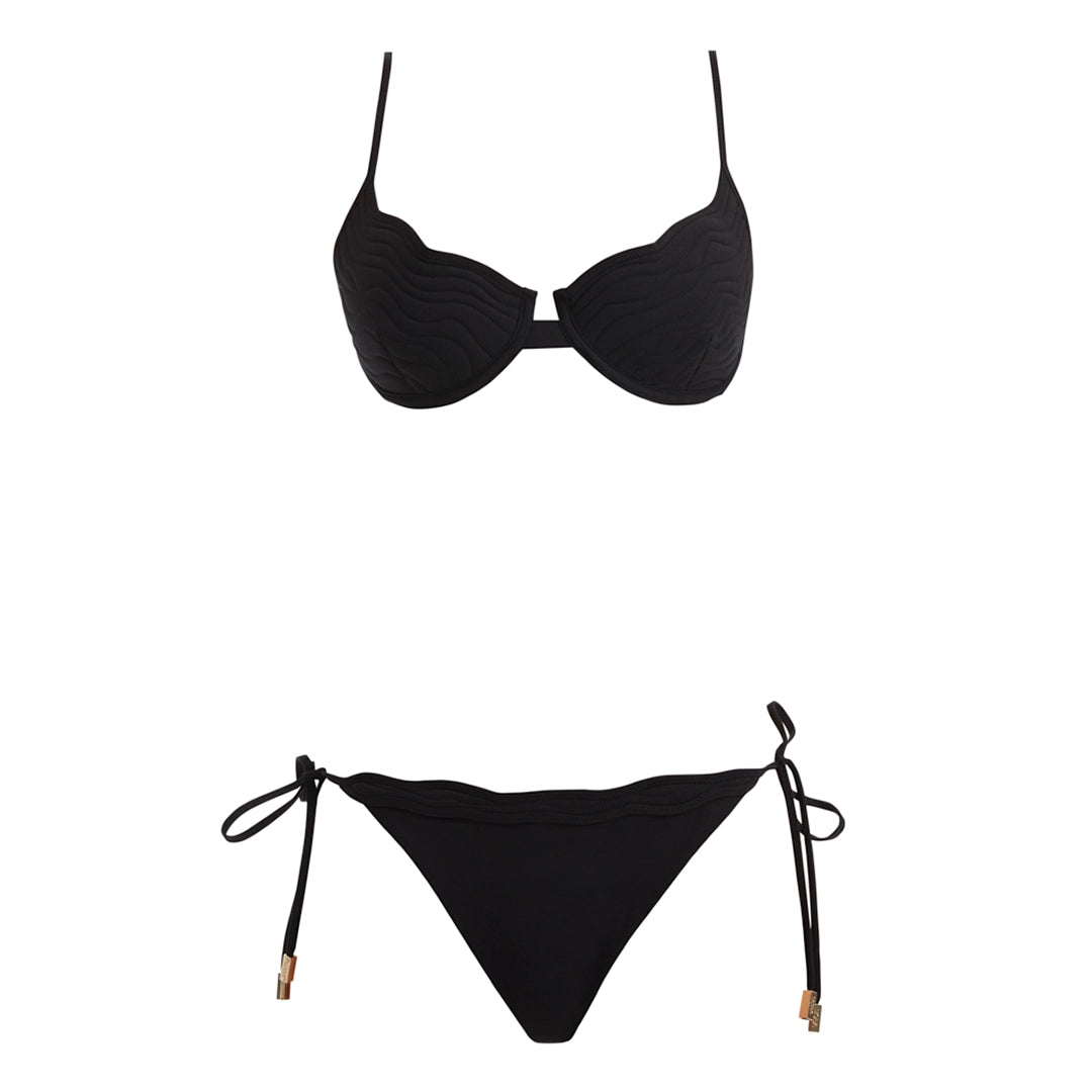 Salila Black Underwired Side Tie Wave Textured Bikini Set | Moeva | Bikini Set | Each week unveils new pieces—luxury swimwear, fluid resort silhouettes, and elevated summer-to-evening essentials designed to carry you from coastal escapes to city nights.