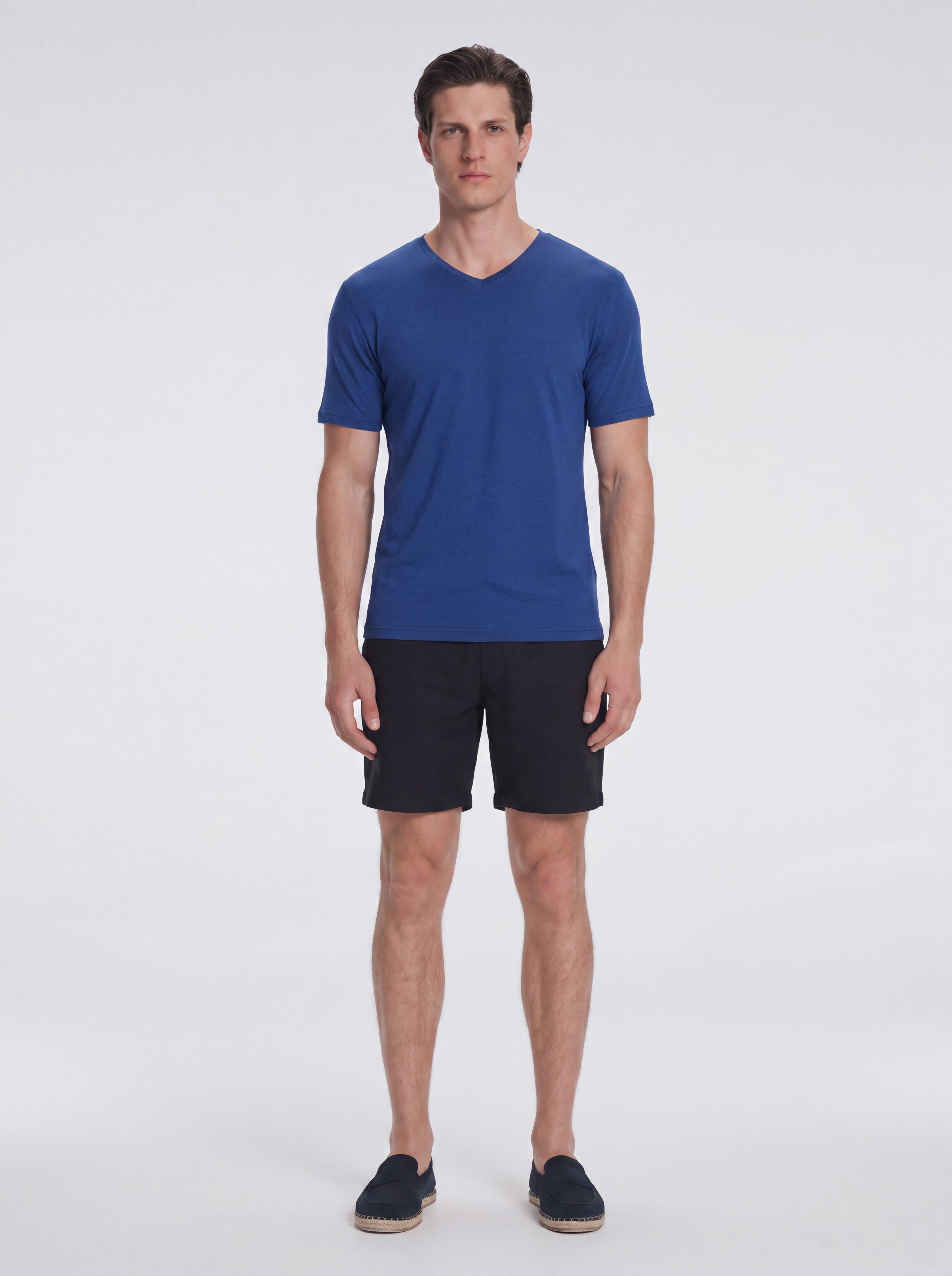 Rex Blue V-Neck Cotton T-Shirt | Moeva | T-Shirt | Each week unveils new pieces—luxury swimwear, fluid resort silhouettes, and elevated summer-to-evening essentials designed to carry you from coastal escapes to city nights.