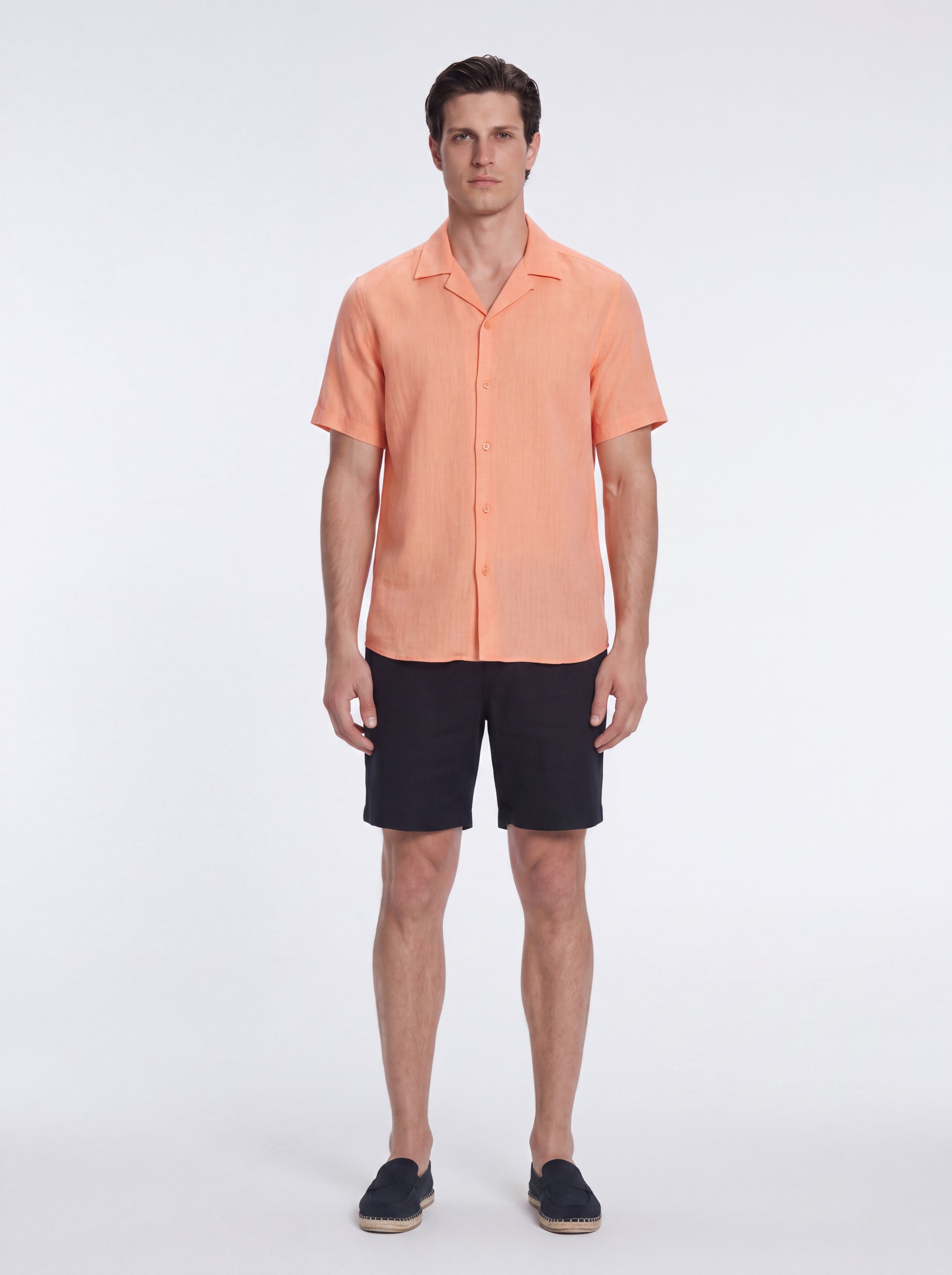 Romeo Orange Linen Shirt with Camp Collar | Moeva | Shirt | Each week unveils new pieces—luxury swimwear, fluid resort silhouettes, and elevated summer-to-evening essentials designed to carry you from coastal escapes to city nights.