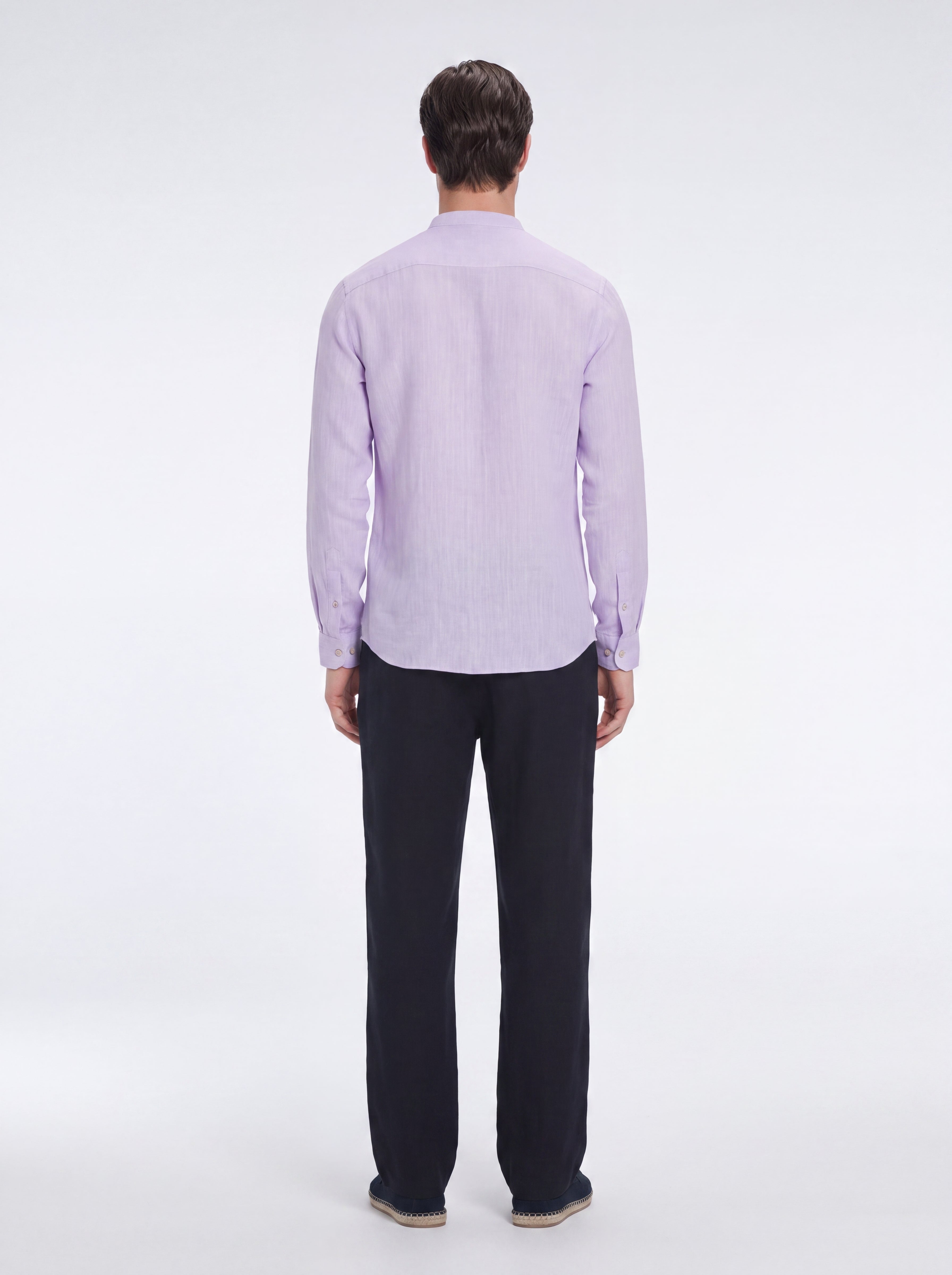 Ryan Lilac Linen Shirt with Grandad Collar | Moeva | Shirt | Each week unveils new pieces—luxury swimwear, fluid resort silhouettes, and elevated summer-to-evening essentials designed to carry you from coastal escapes to city nights.